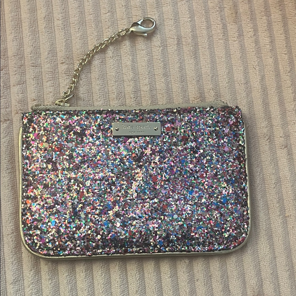 kate spade Iridescent Multiglitter Wristlet with Gold Chain Barbiecore - Picture 2 of 7